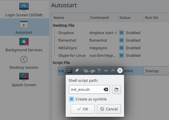 Screenshot &quot;KDE Plasma 5 Autostart Script&quot;